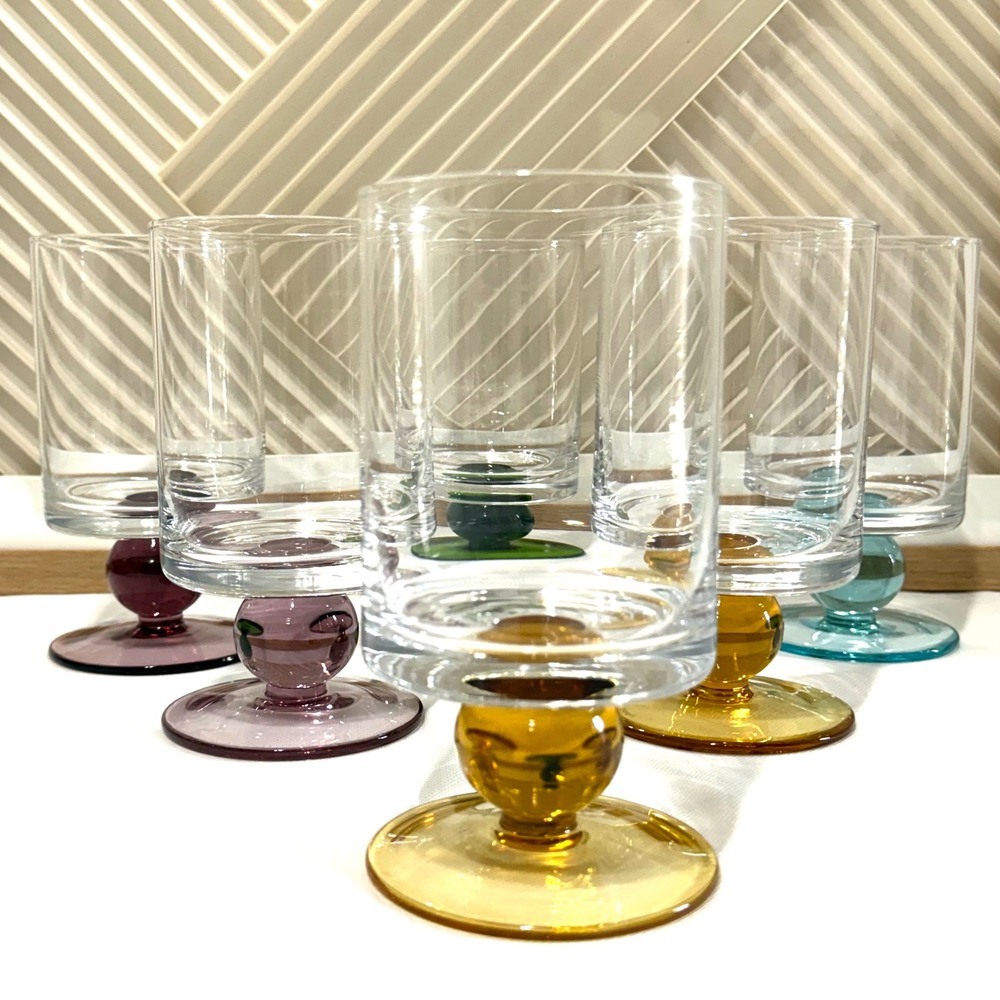 Marquis Waterford Rotondo All Purpose Glasses Set 7 Multi Color Ball Stem MCM - Picture 1 of 7